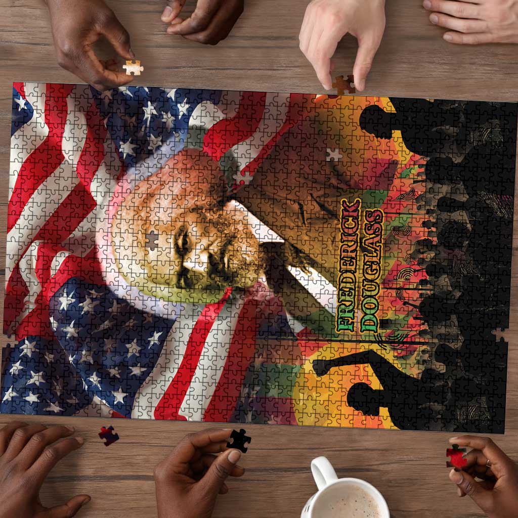 Frederick Douglass Puzzle American Flag Background Powerful Quote Build Strong Children Civil Rights Tribute - Wonder Print Shop