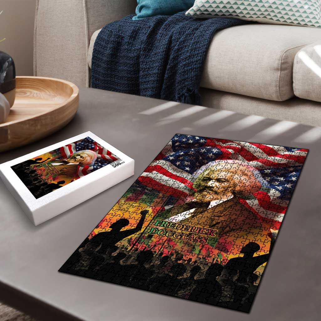 Frederick Douglass Puzzle American Flag Background Powerful Quote Build Strong Children Civil Rights Tribute - Wonder Print Shop