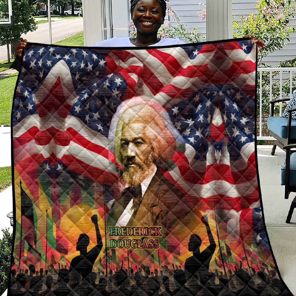 Frederick Douglass Quilt American Flag Background Powerful Quote Build Strong Children Civil Rights Tribute - Wonder Print Shop