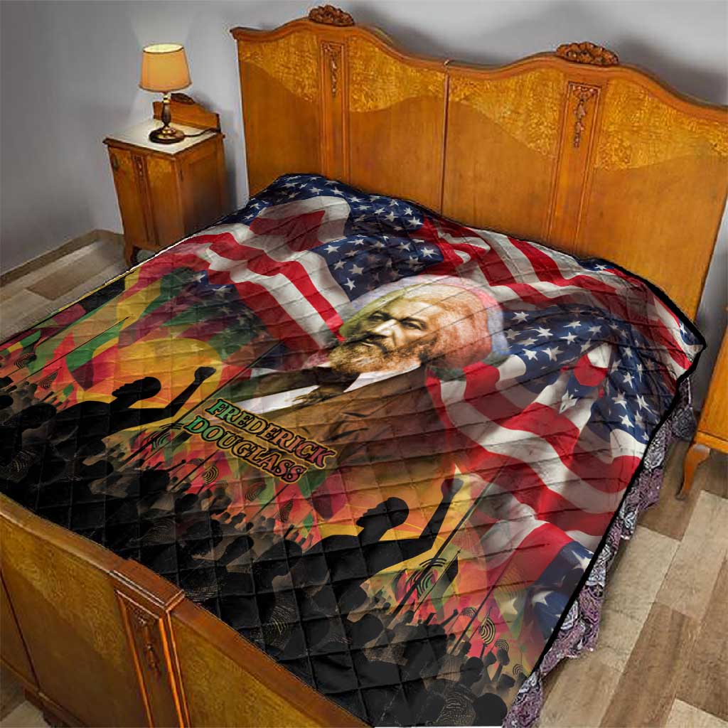 Frederick Douglass Quilt American Flag Background Powerful Quote Build Strong Children Civil Rights Tribute - Wonder Print Shop