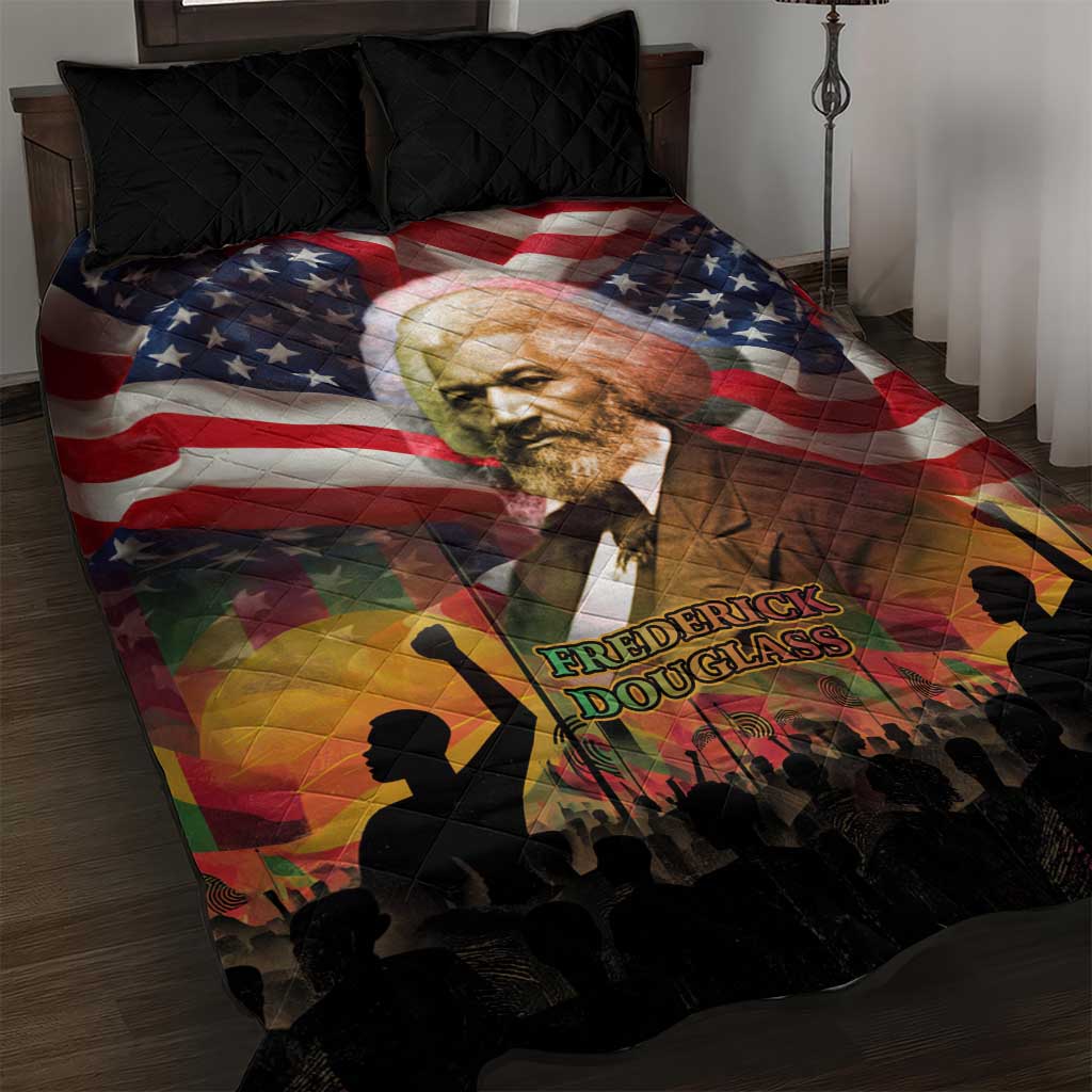 Frederick Douglass Quilt Bed Set American Flag Background Powerful Quote Build Strong Children Civil Rights Tribute - Wonder Print Shop