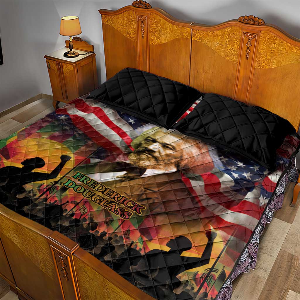 Frederick Douglass Quilt Bed Set American Flag Background Powerful Quote Build Strong Children Civil Rights Tribute - Wonder Print Shop