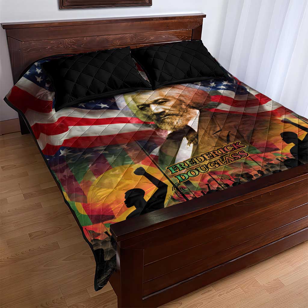 Frederick Douglass Quilt Bed Set American Flag Background Powerful Quote Build Strong Children Civil Rights Tribute - Wonder Print Shop