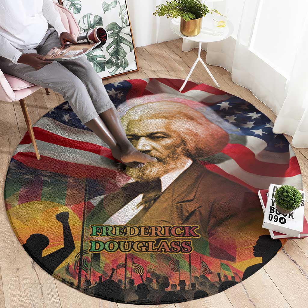 Frederick Douglass Round Carpet American Flag Background Powerful Quote Build Strong Children Civil Rights Tribute - Wonder Print Shop