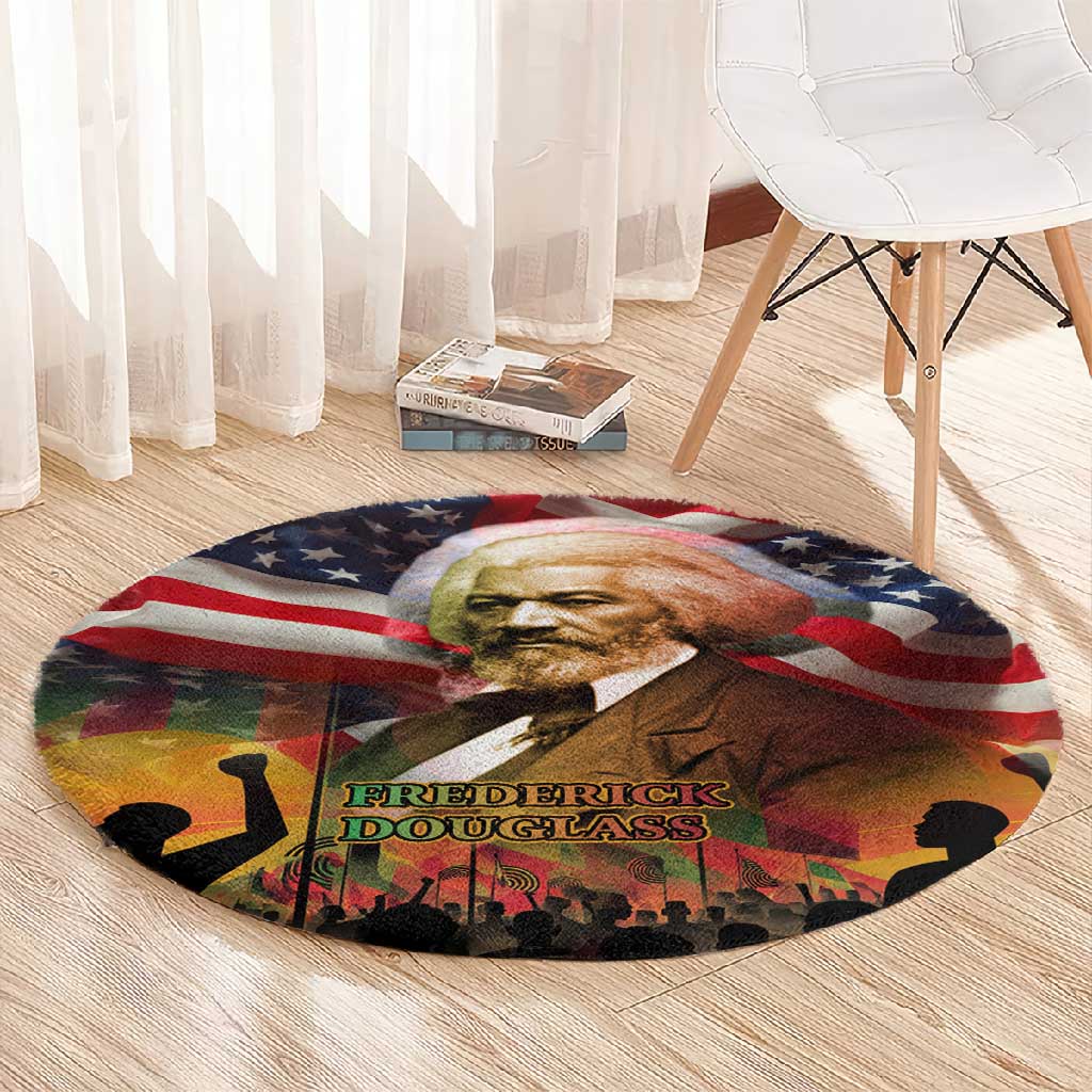 Frederick Douglass Round Carpet American Flag Background Powerful Quote Build Strong Children Civil Rights Tribute - Wonder Print Shop