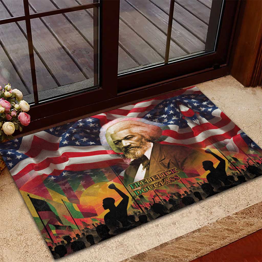 Frederick Douglass Rubber Doormat American Flag Background Powerful Quote Build Strong Children Civil Rights Tribute - Wonder Print Shop