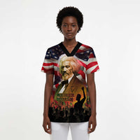 Frederick Douglass Scrub Top American Flag Background Powerful Quote Build Strong Children Civil Rights Tribute - Wonder Print Shop