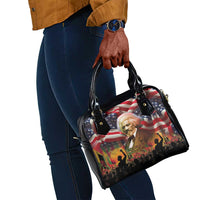 Frederick Douglass Shoulder Handbag American Flag Background Powerful Quote Build Strong Children Civil Rights Tribute - Wonder Print Shop