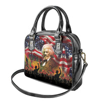 Frederick Douglass Shoulder Handbag American Flag Background Powerful Quote Build Strong Children Civil Rights Tribute - Wonder Print Shop