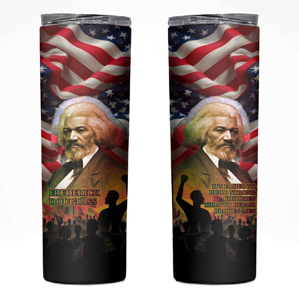 Frederick Douglass Skinny Tumbler American Flag Background Powerful Quote Build Strong Children Civil Rights Tribute - Wonder Print Shop