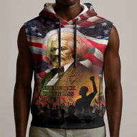 Frederick Douglass Sleeveless Hoodie American Flag Background Powerful Quote Build Strong Children Civil Rights Tribute - Wonder Print Shop