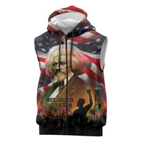 Frederick Douglass Sleeveless Zip Hoodie American Flag Background Powerful Quote Build Strong Children Civil Rights Tribute - Wonder Print Shop