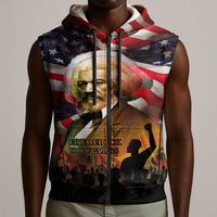 Frederick Douglass Sleeveless Zip Hoodie American Flag Background Powerful Quote Build Strong Children Civil Rights Tribute - Wonder Print Shop