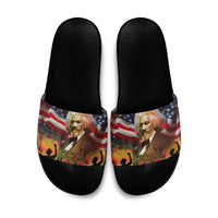 Frederick Douglass Slide Sandals American Flag Background Powerful Quote Build Strong Children Civil Rights Tribute - Wonder Print Shop