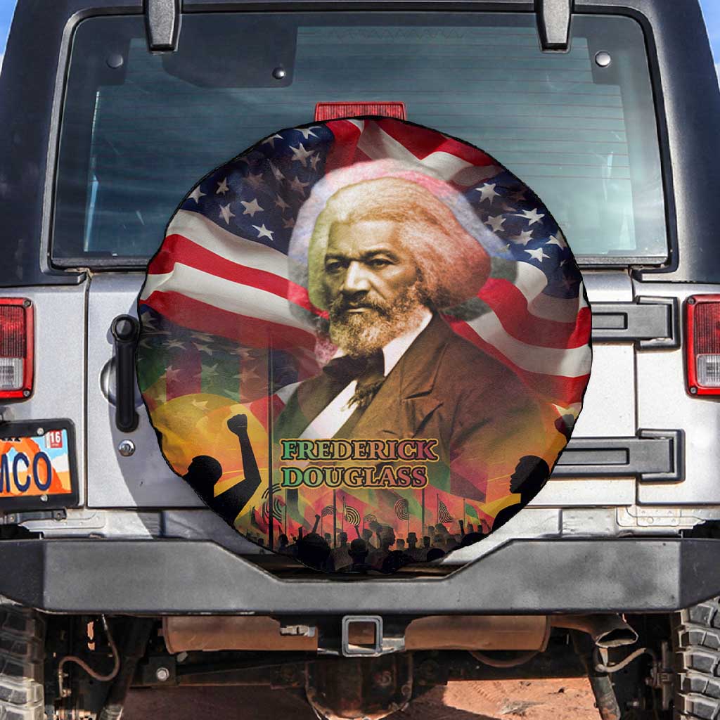 Frederick Douglass Spare Tire Cover American Flag Background Powerful Quote Build Strong Children Civil Rights Tribute - Wonder Print Shop