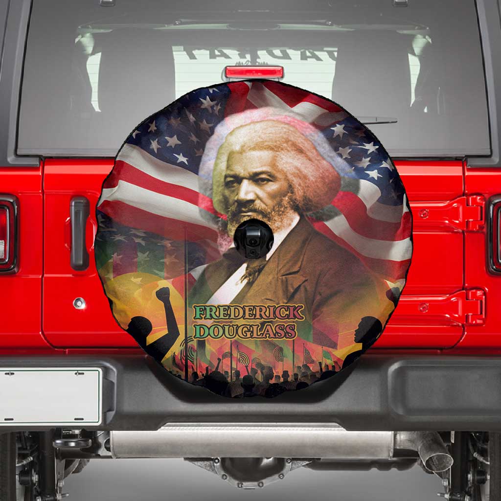 Frederick Douglass Spare Tire Cover American Flag Background Powerful Quote Build Strong Children Civil Rights Tribute - Wonder Print Shop