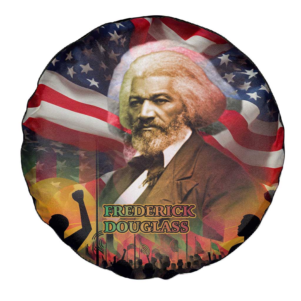 Frederick Douglass Spare Tire Cover American Flag Background Powerful Quote Build Strong Children Civil Rights Tribute - Wonder Print Shop