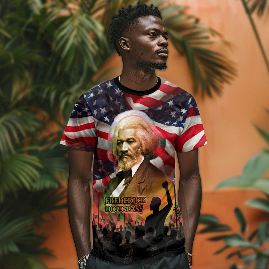 Frederick Douglass T shirt American Flag Background Powerful Quote Build Strong Children Civil Rights Tribute TS04