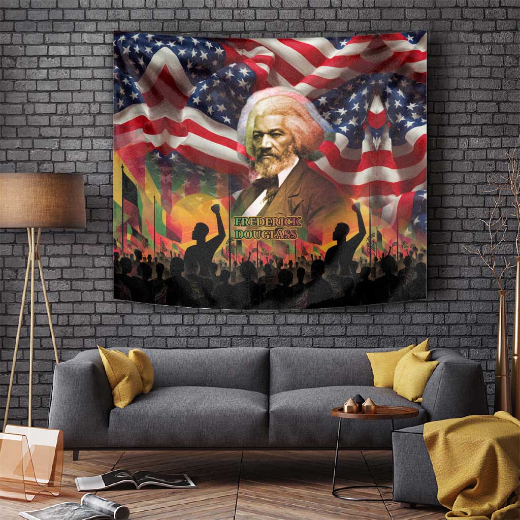 Frederick Douglass Tapestry American Flag Background Powerful Quote Build Strong Children Civil Rights Tribute - Wonder Print Shop