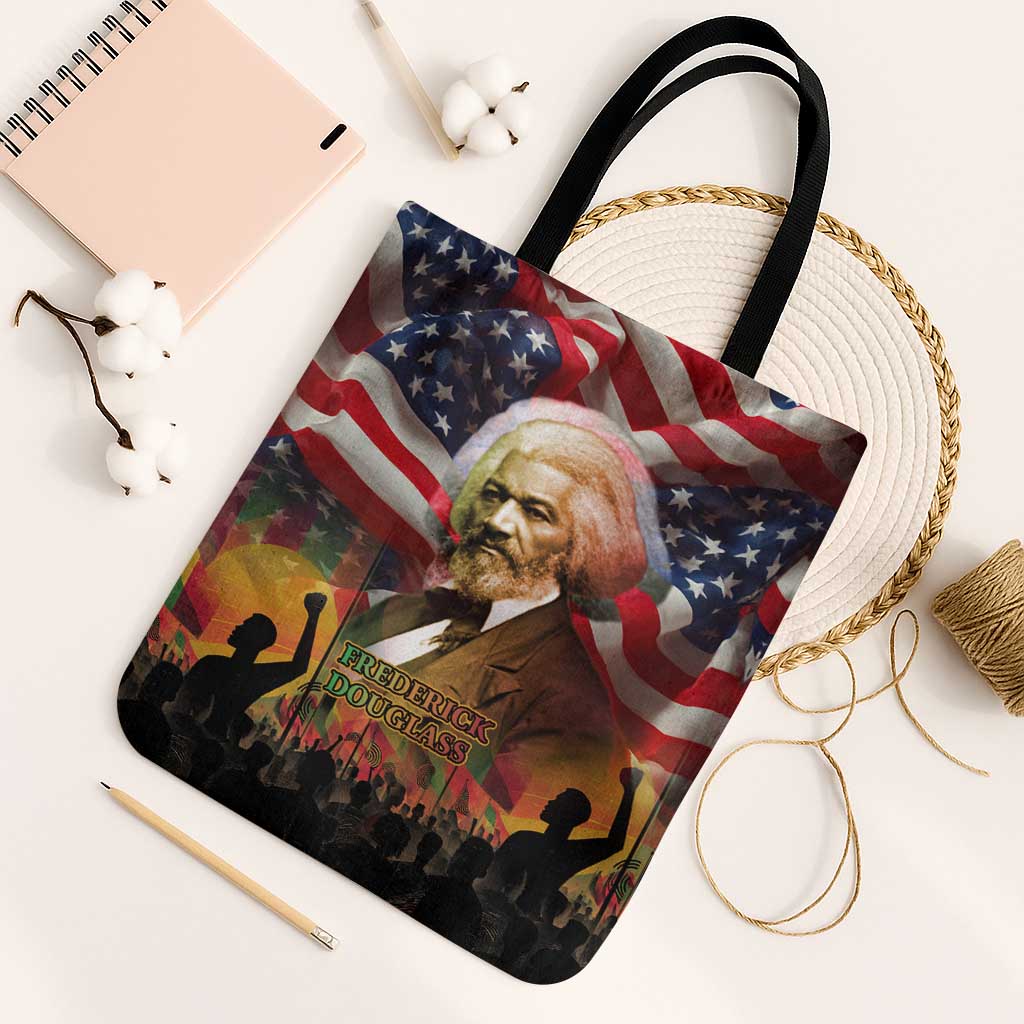 Frederick Douglass Tote Bag American Flag Background Powerful Quote Build Strong Children Civil Rights Tribute - Wonder Print Shop