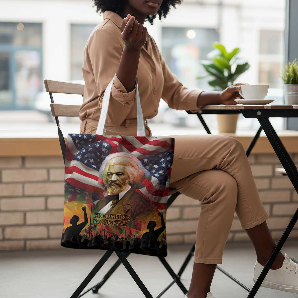Frederick Douglass Tote Bag American Flag Background Powerful Quote Build Strong Children Civil Rights Tribute - Wonder Print Shop