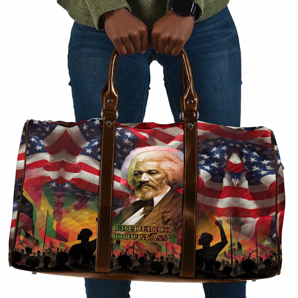 Frederick Douglass Travel Bag American Flag Background Powerful Quote Build Strong Children Civil Rights Tribute - Wonder Print Shop