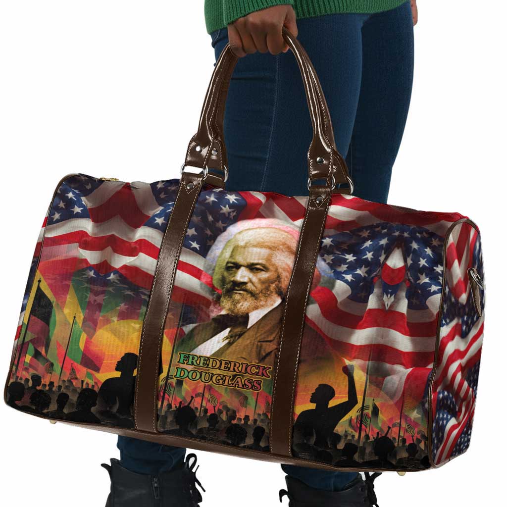 Frederick Douglass Travel Bag American Flag Background Powerful Quote Build Strong Children Civil Rights Tribute - Wonder Print Shop