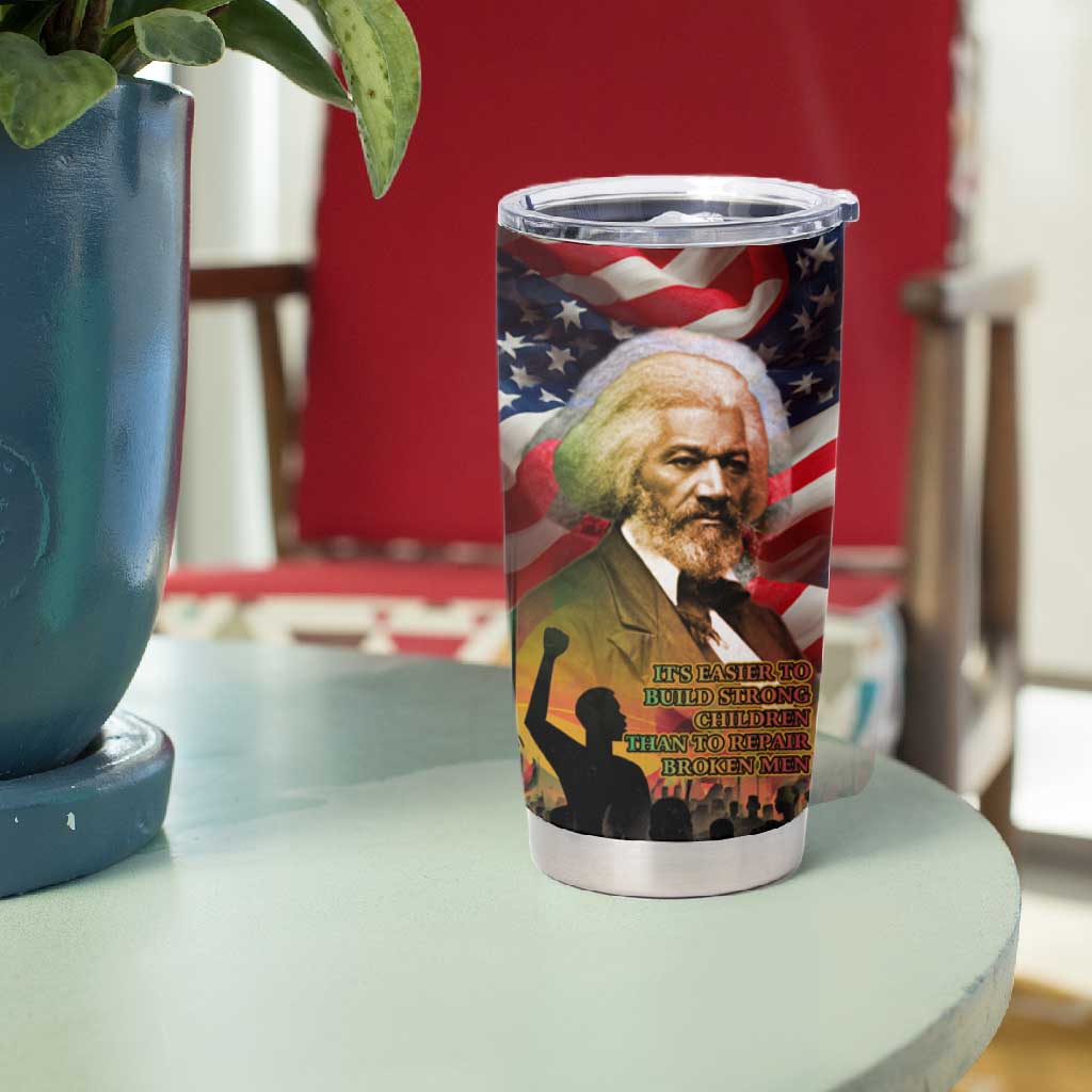 Frederick Douglass Tumbler Cup American Flag Background Powerful Quote Build Strong Children Civil Rights Tribute - Wonder Print Shop