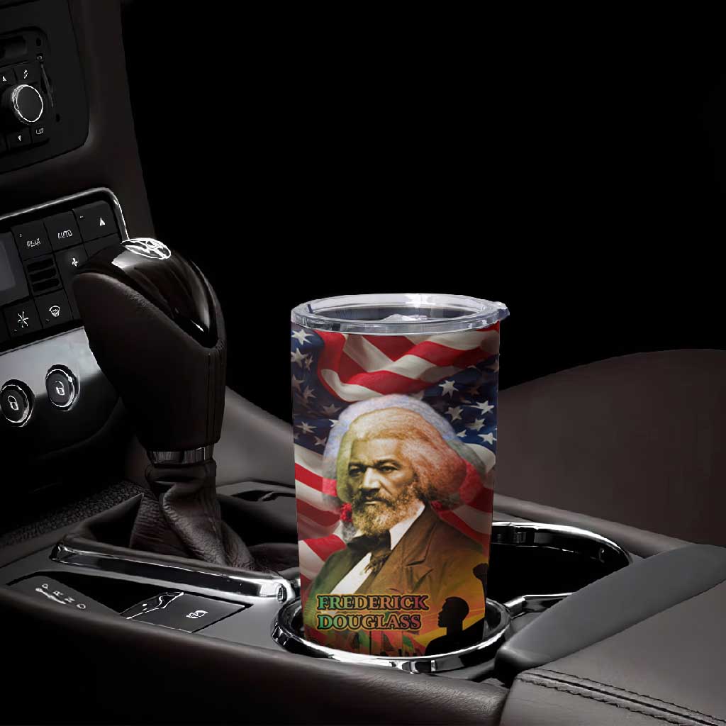 Frederick Douglass Tumbler Cup American Flag Background Powerful Quote Build Strong Children Civil Rights Tribute - Wonder Print Shop