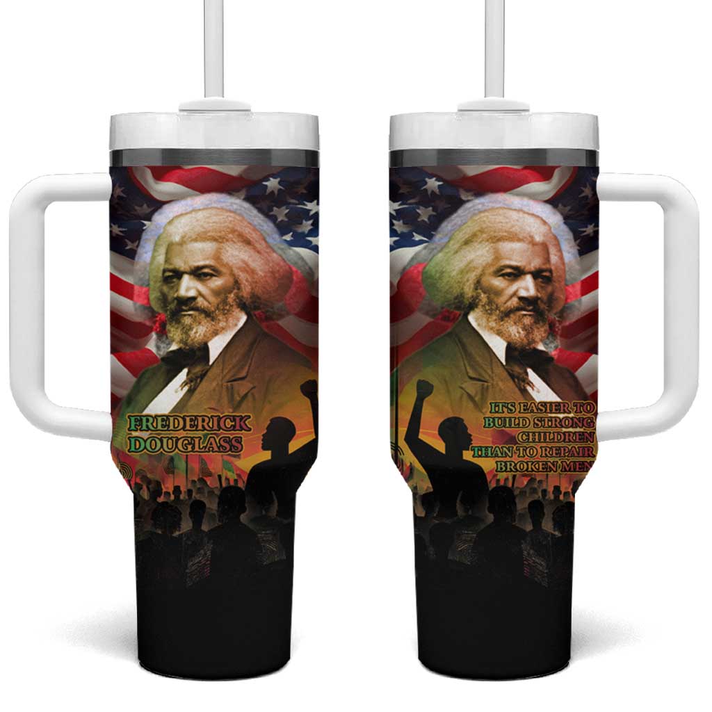Frederick Douglass Tumbler With Handle American Flag Background Powerful Quote Build Strong Children Civil Rights Tribute - Wonder Print Shop