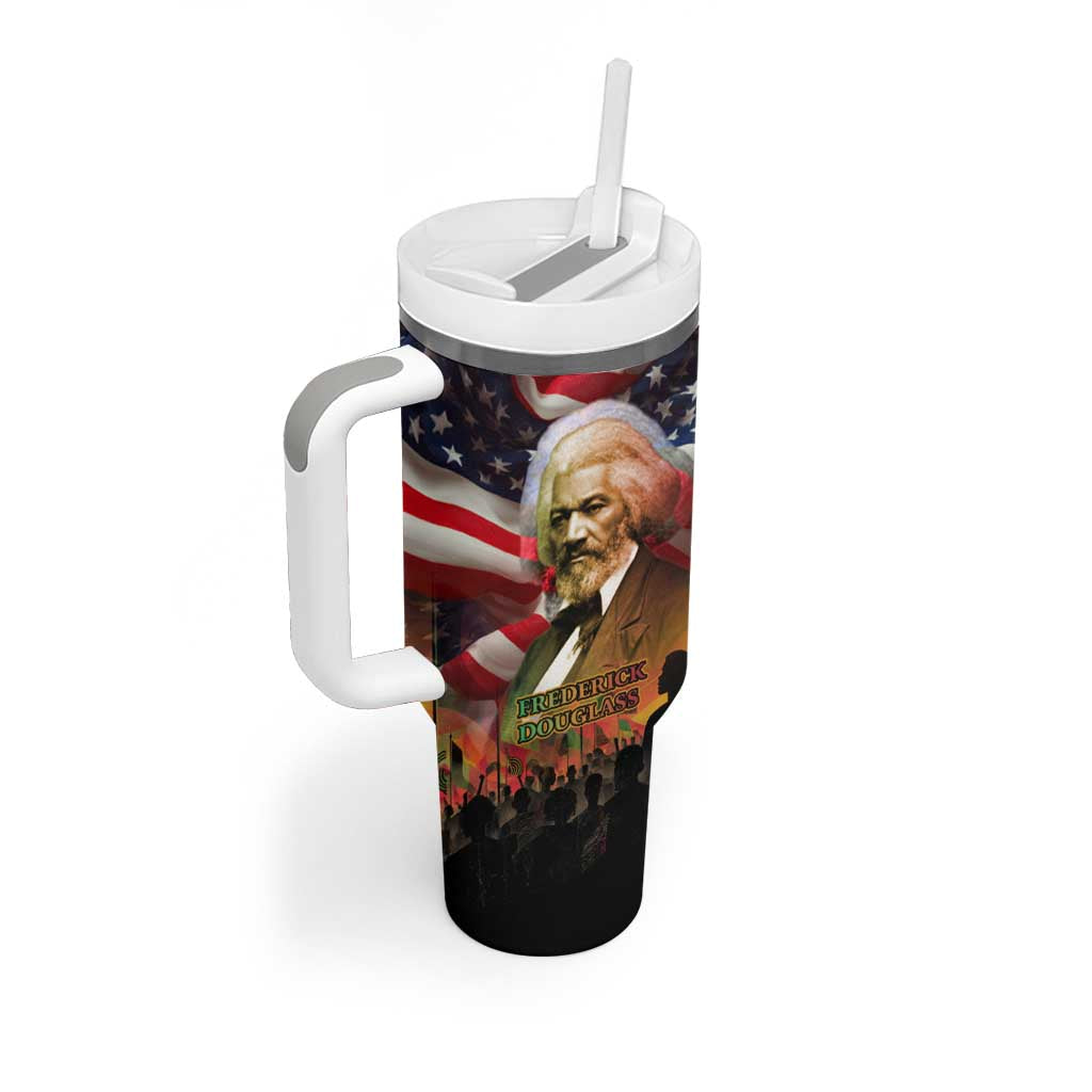 Frederick Douglass Tumbler With Handle American Flag Background Powerful Quote Build Strong Children Civil Rights Tribute - Wonder Print Shop