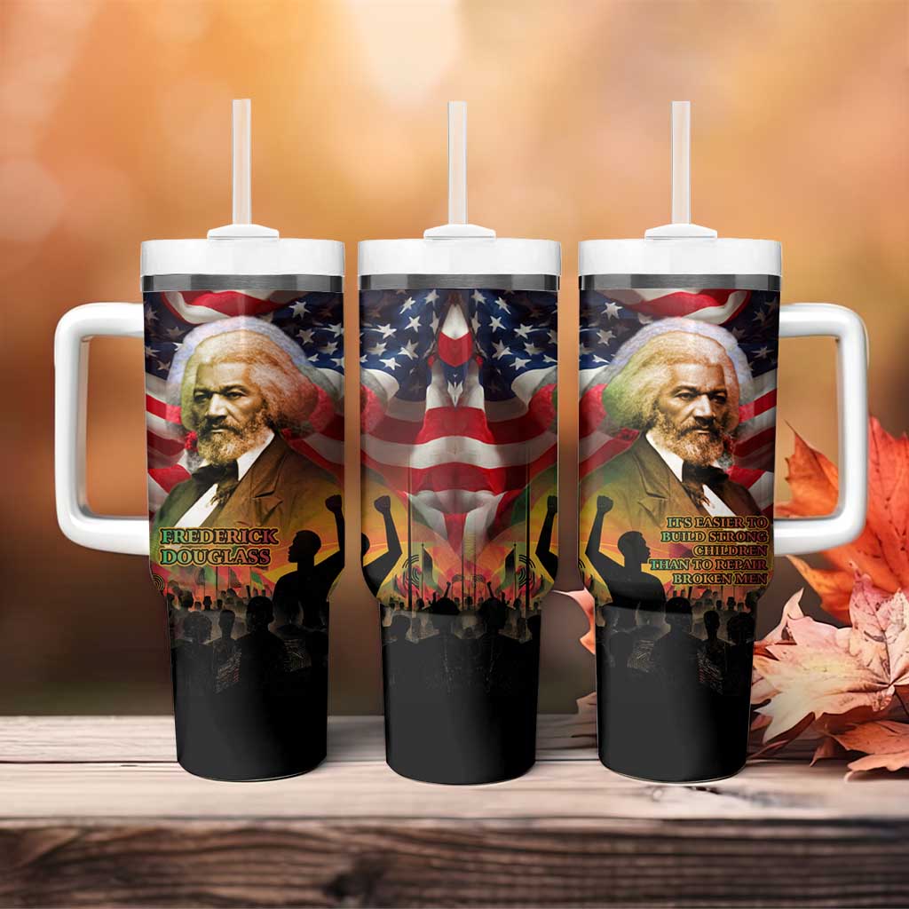 Frederick Douglass Tumbler With Handle American Flag Background Powerful Quote Build Strong Children Civil Rights Tribute - Wonder Print Shop