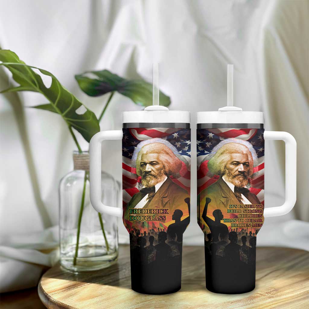 Frederick Douglass Tumbler With Handle American Flag Background Powerful Quote Build Strong Children Civil Rights Tribute - Wonder Print Shop