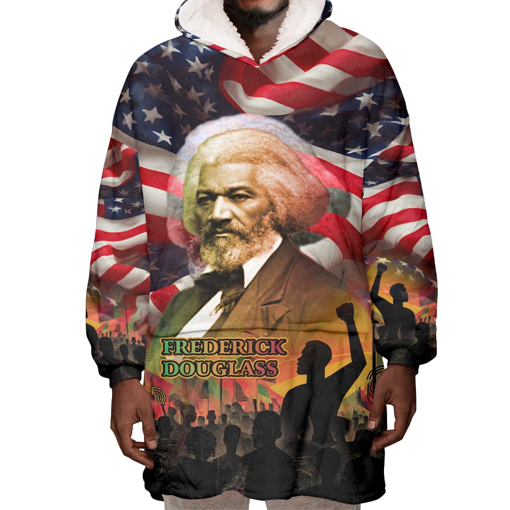 Frederick Douglass Wearable Blanket Hoodie American Flag Background Powerful Quote Build Strong Children Civil Rights Tribute - Wonder Print Shop