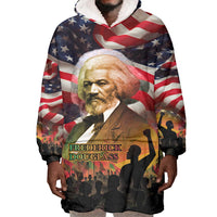 Frederick Douglass Wearable Blanket Hoodie American Flag Background Powerful Quote Build Strong Children Civil Rights Tribute - Wonder Print Shop