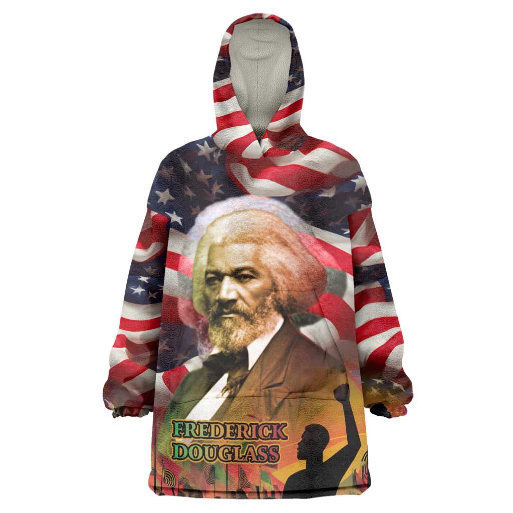 Frederick Douglass Wearable Blanket Hoodie American Flag Background Powerful Quote Build Strong Children Civil Rights Tribute - Wonder Print Shop