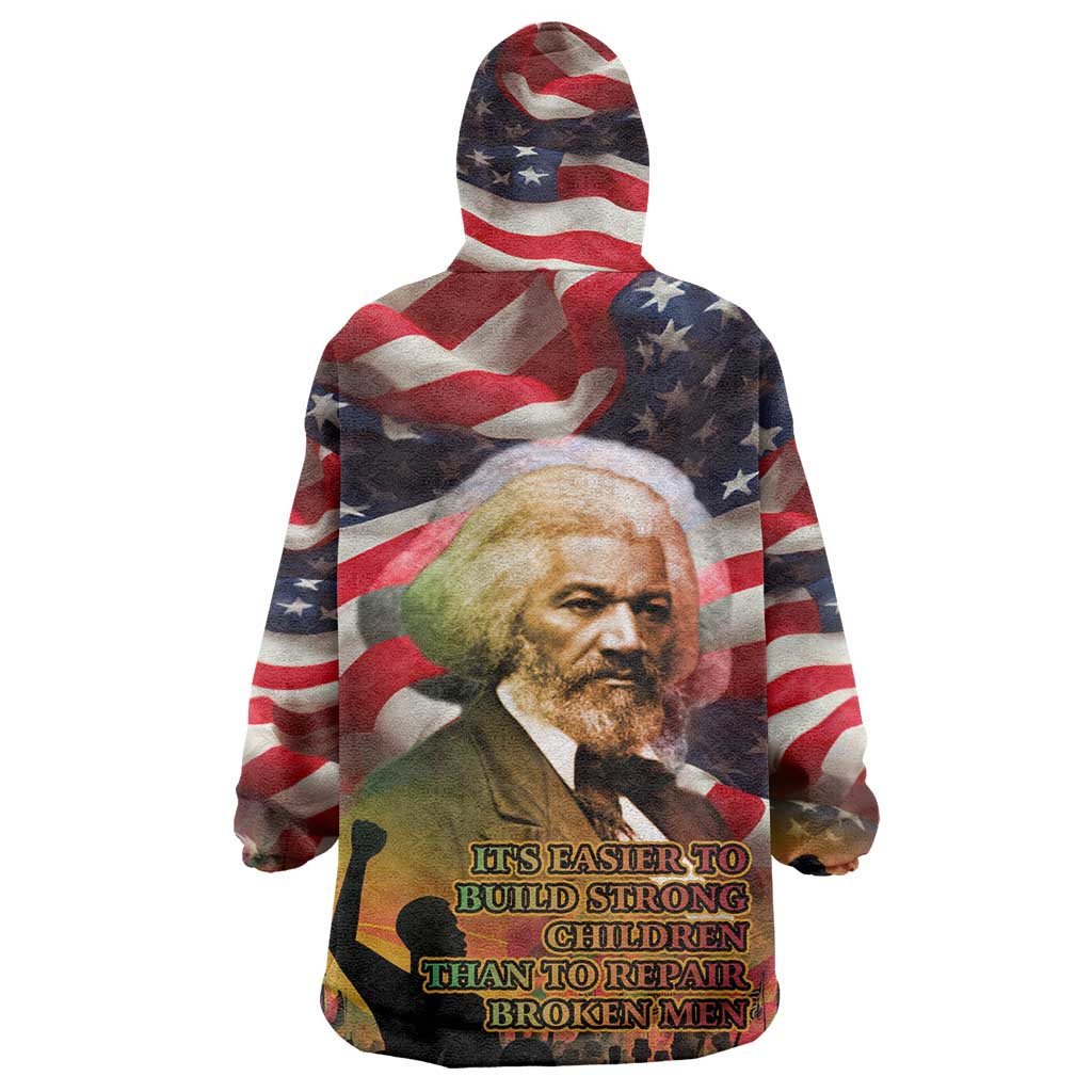 Frederick Douglass Wearable Blanket Hoodie American Flag Background Powerful Quote Build Strong Children Civil Rights Tribute - Wonder Print Shop
