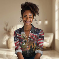 Frederick Douglass Women Casual Shirt American Flag Background Powerful Quote Build Strong Children Civil Rights Tribute - Wonder Print Shop
