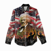 Frederick Douglass Women Casual Shirt American Flag Background Powerful Quote Build Strong Children Civil Rights Tribute - Wonder Print Shop