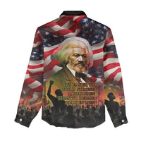 Frederick Douglass Women Casual Shirt American Flag Background Powerful Quote Build Strong Children Civil Rights Tribute - Wonder Print Shop