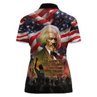 Frederick Douglass Women Polo Shirt American Flag Background Powerful Quote Build Strong Children Civil Rights Tribute - Wonder Print Shop