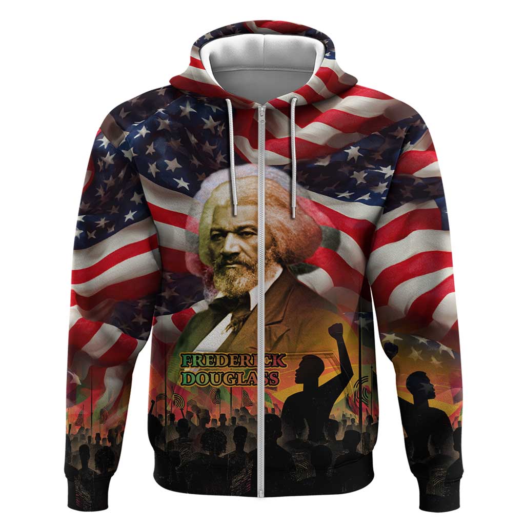 Frederick Douglass Zip Hoodie American Flag Background Powerful Quote Build Strong Children Civil Rights Tribute - Wonder Print Shop