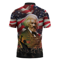Frederick Douglass Zipper Polo Shirt American Flag Background Powerful Quote Build Strong Children Civil Rights Tribute - Wonder Print Shop
