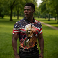 Frederick Douglass Zipper Polo Shirt American Flag Background Powerful Quote Build Strong Children Civil Rights Tribute - Wonder Print Shop
