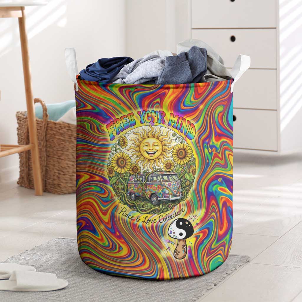 Free Your Mind Peace Love Collective Laundry Basket Psychedelic Hippie Vibes