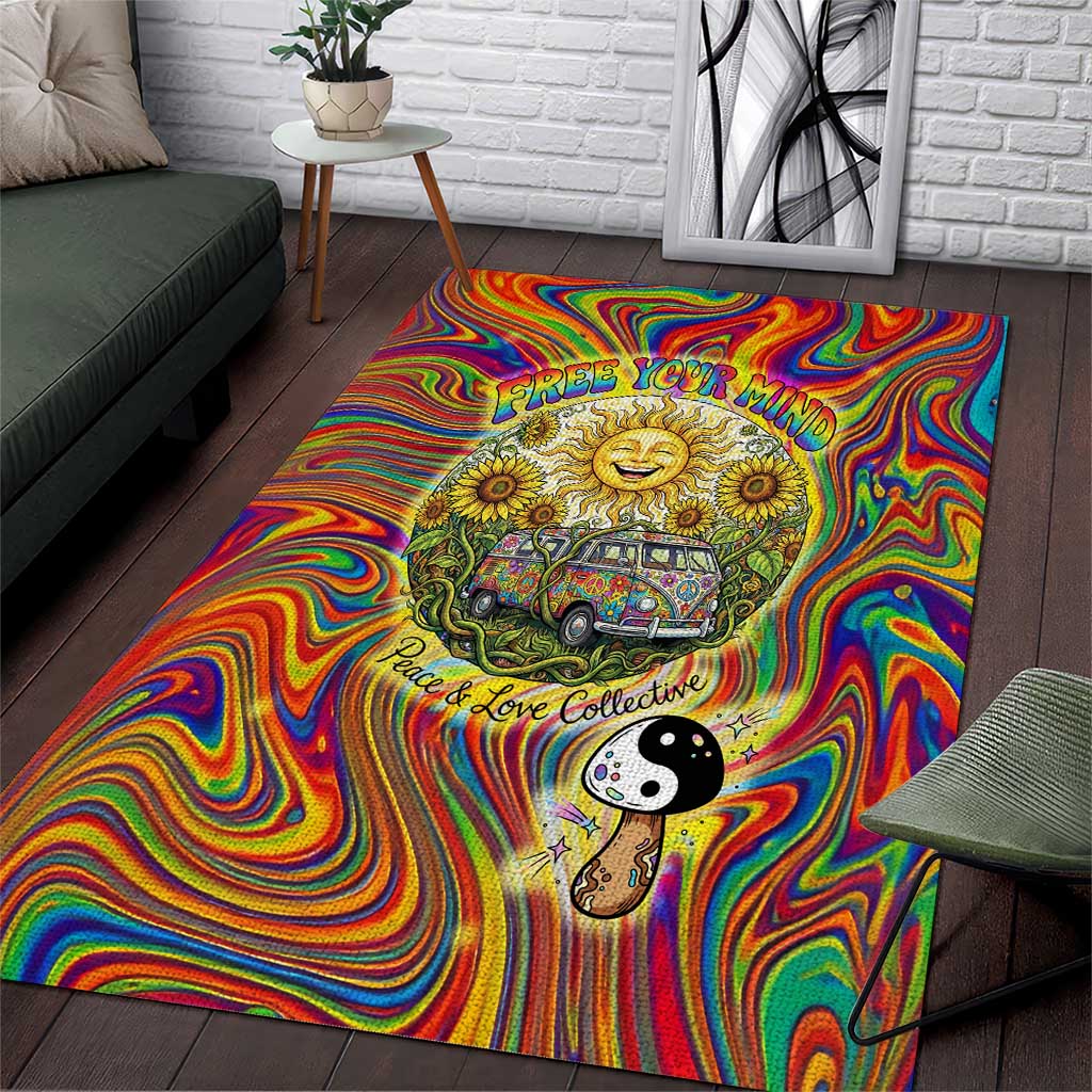 Free Your Mind Peace Love Collective Area Rug Psychedelic Hippie Vibes