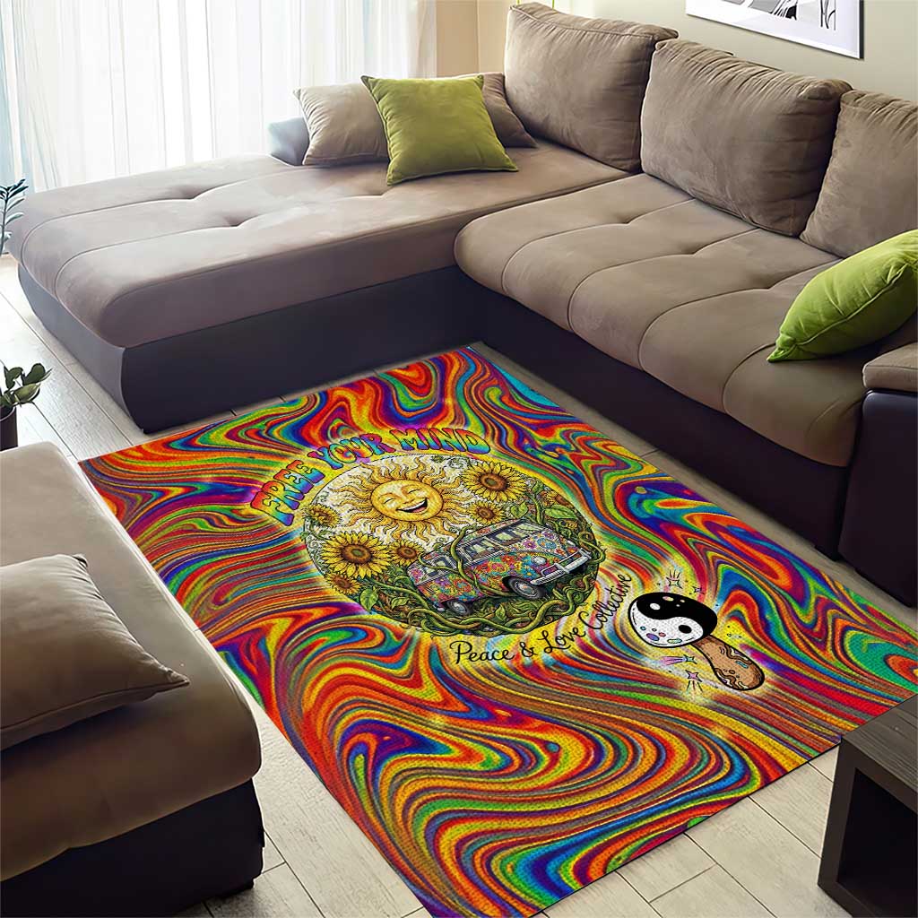 Free Your Mind Peace Love Collective Area Rug Psychedelic Hippie Vibes