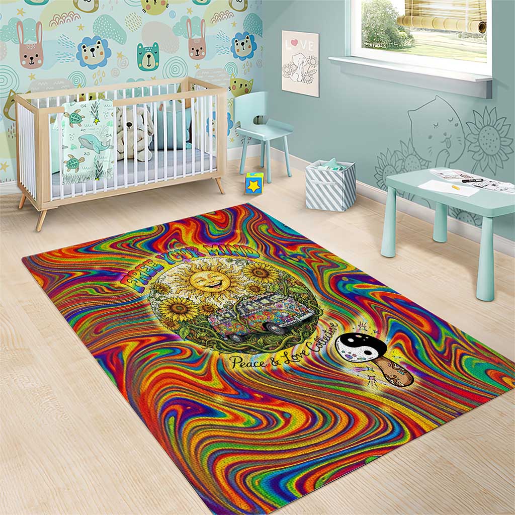 Free Your Mind Peace Love Collective Area Rug Psychedelic Hippie Vibes