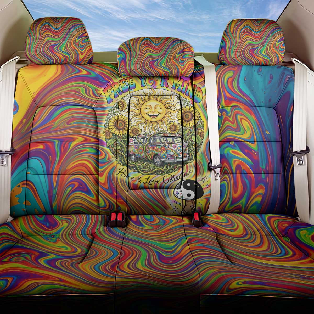 Free Your Mind Peace Love Collective Back Car Seat Cover Psychedelic Hippie Vibes