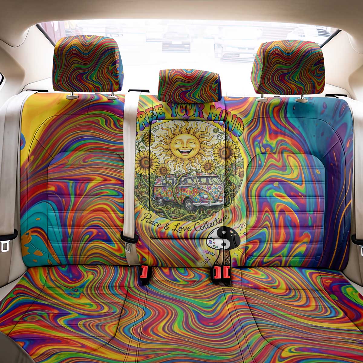 Free Your Mind Peace Love Collective Back Car Seat Cover Psychedelic Hippie Vibes